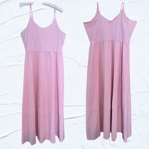 Athleta Dress XL Elation V-neck Hybrid Begonia Pink, Pockets, Midi Length